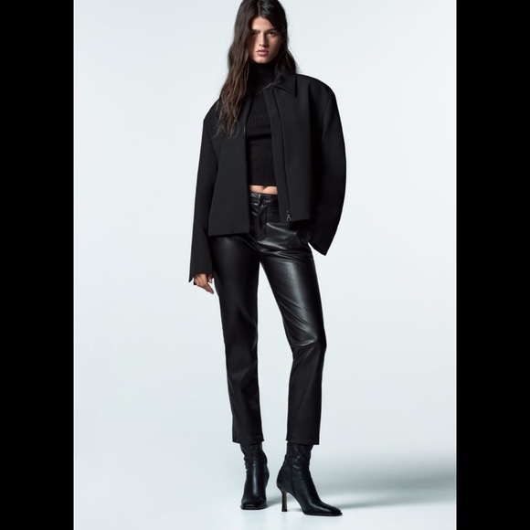 Zara Pants - Zara faux leather Straight leg black trousers blogger favorite pants